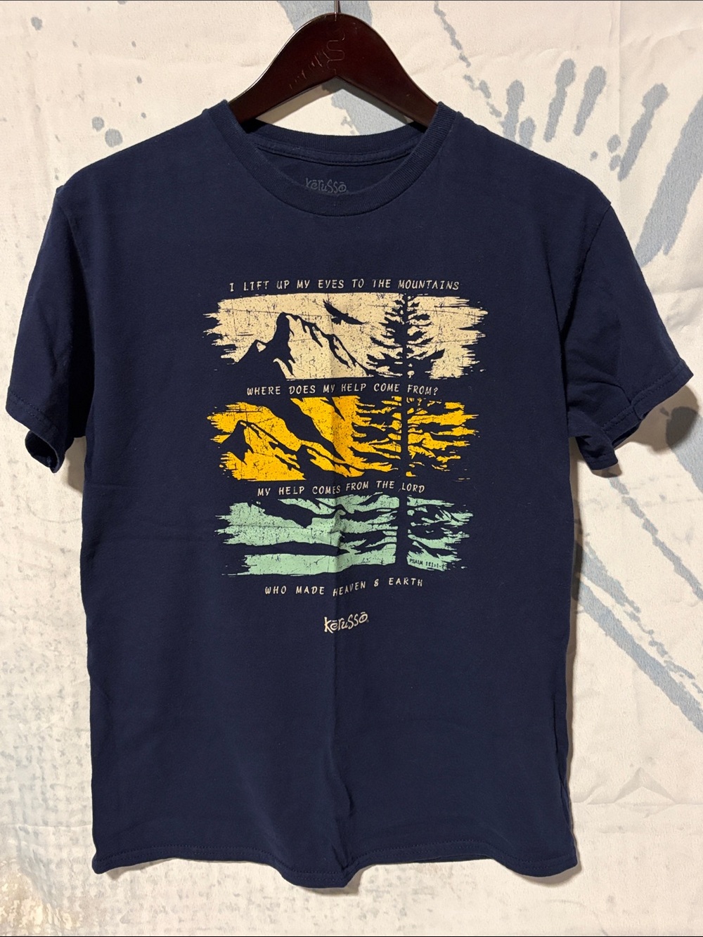 KERUSSO Navy Short Sleeve Graphic Tee - Mountain Print